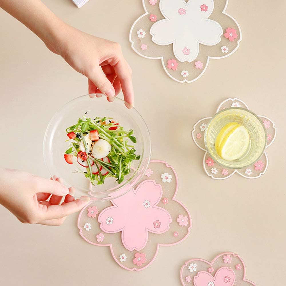 Sakura Coffee Cup Mat Kawaii Coaster 2PCS Cute Cherry Blossom PVC Home Tea - Image 6
