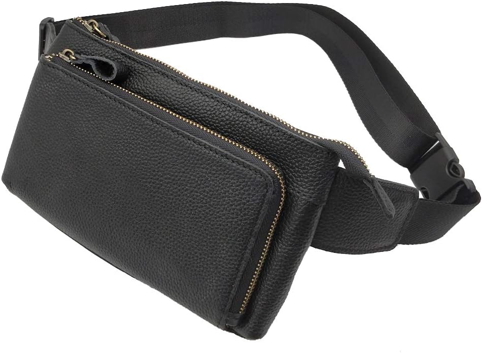 Leather Fanny Pack Waist Bag for Men Travel Hiking, Running, Hip Bum Belt