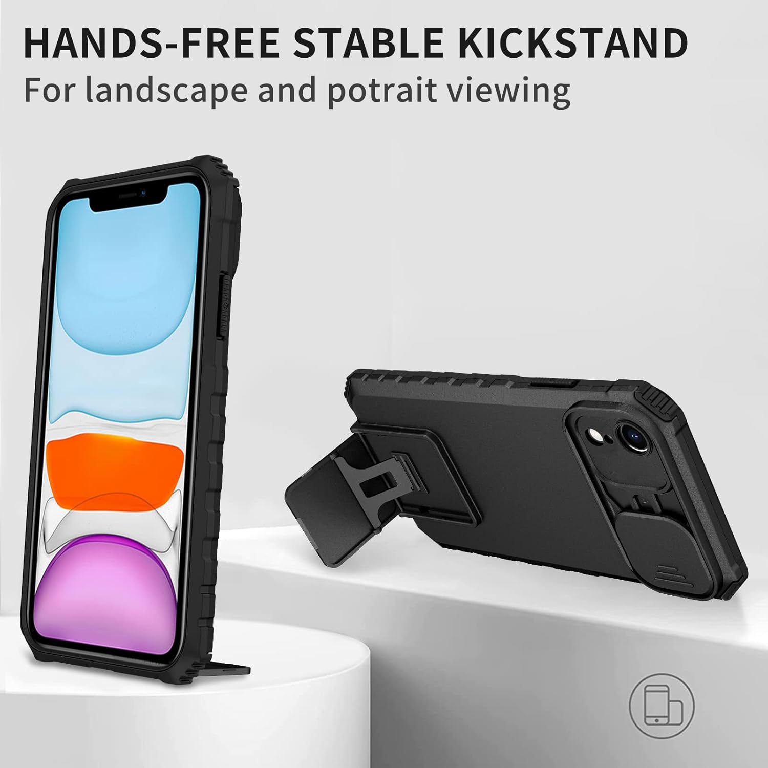 For iPhone XR 6.1"Stand Case with Screen Protector and Slide Camera - Black - Image 6