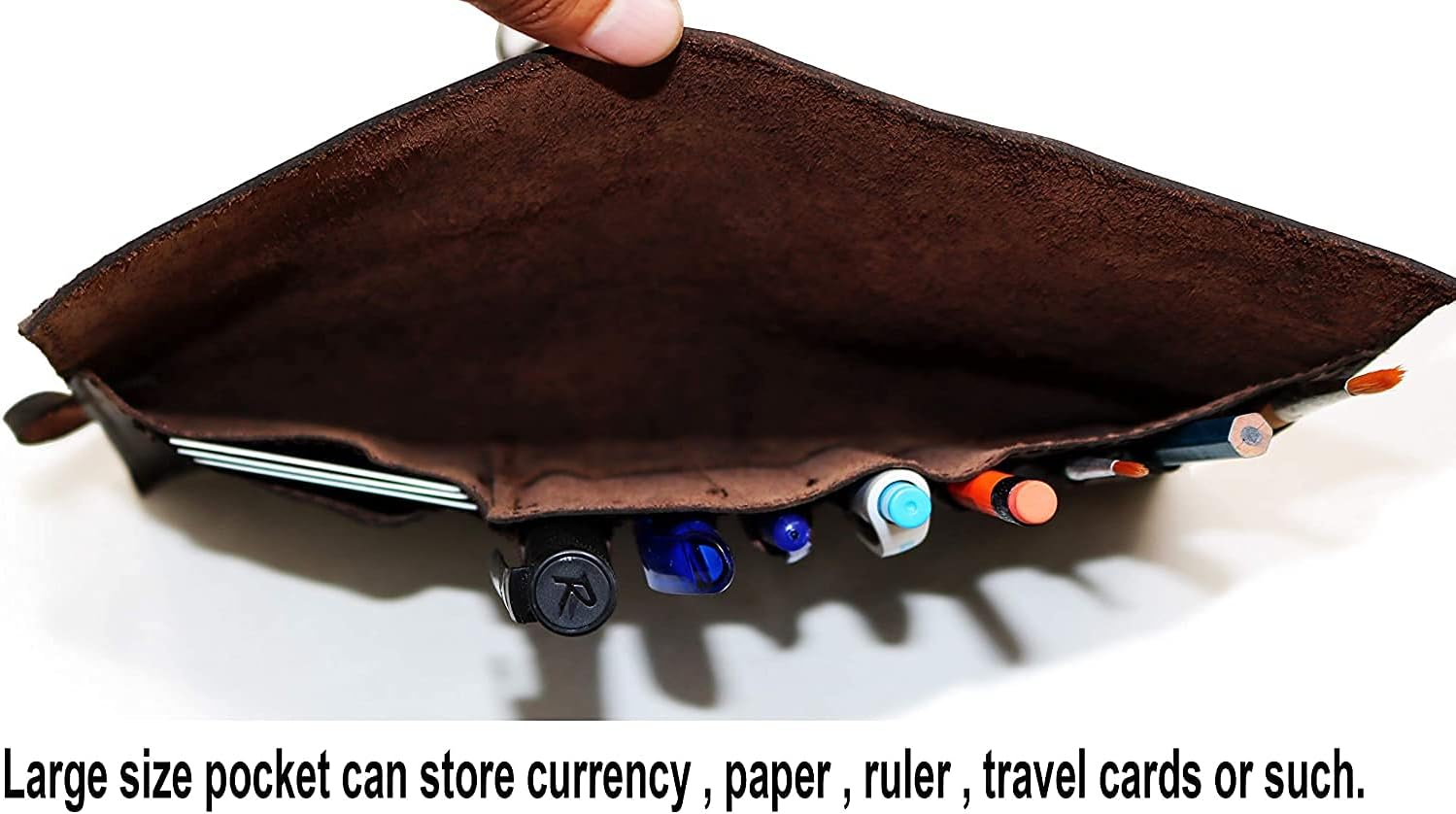 Genuine Leather Pencil Roll Brush Case Pen Holder Organizer Ruler (7.9 inches) - Image 5