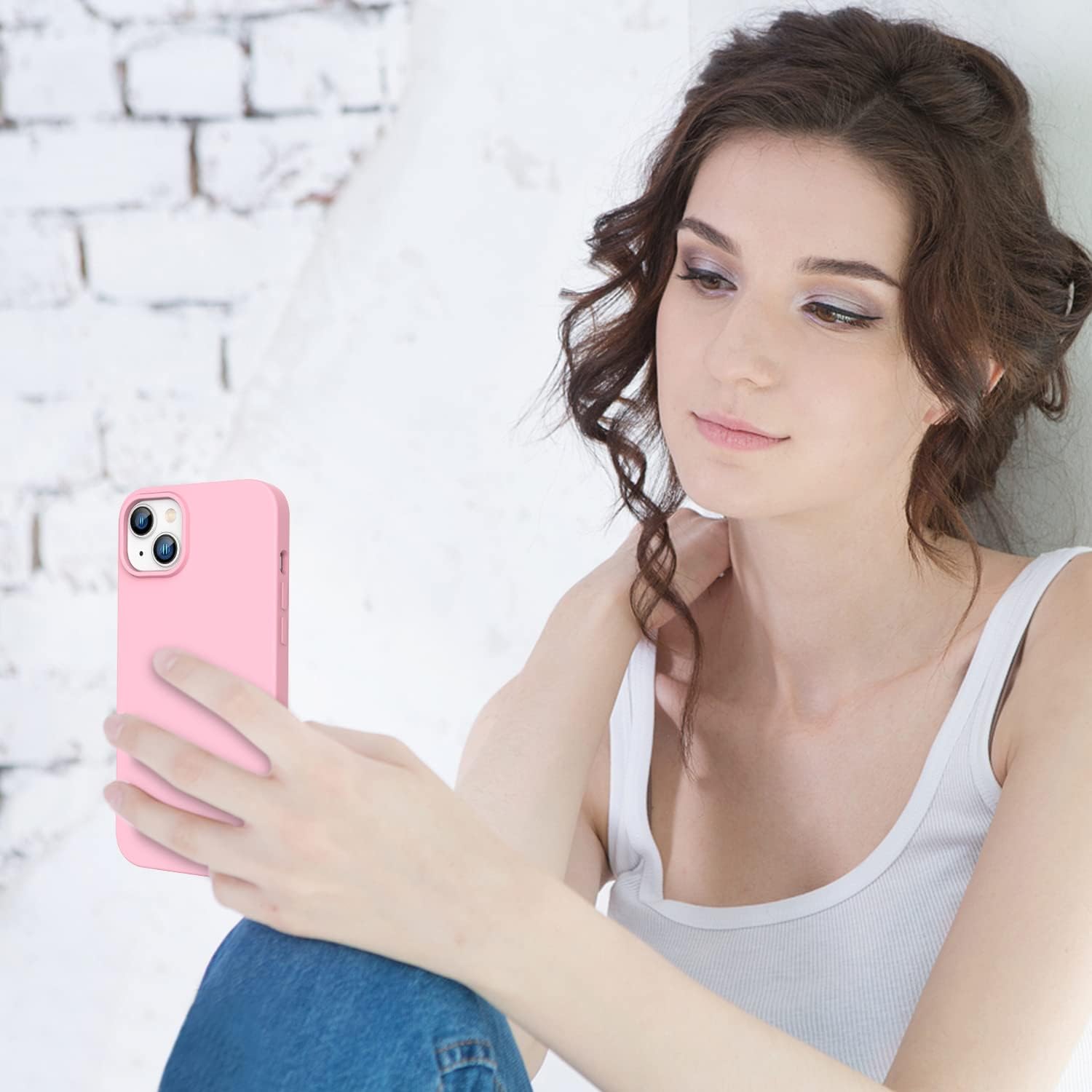 Case for iPhone 14 Real Liquid Silicone Anti-Scratch Gel, Shockproof - Pink - Image 8