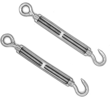 Pack of 2 M14 Hook & Eye, C to O Turnbuckle, 304 Stainless Steel, Hardware Kit
