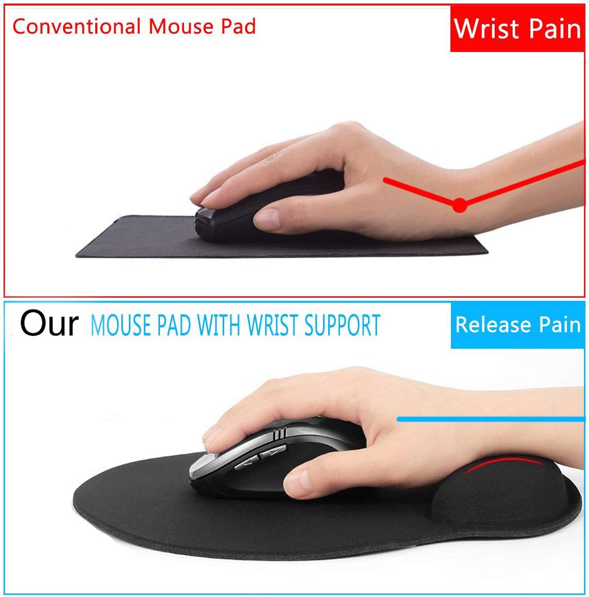 Mouse Pad - Gel Gaming Mouse Wrist Rest Pads Mat, Ergonomic Memory Foam (Black) - Image 5