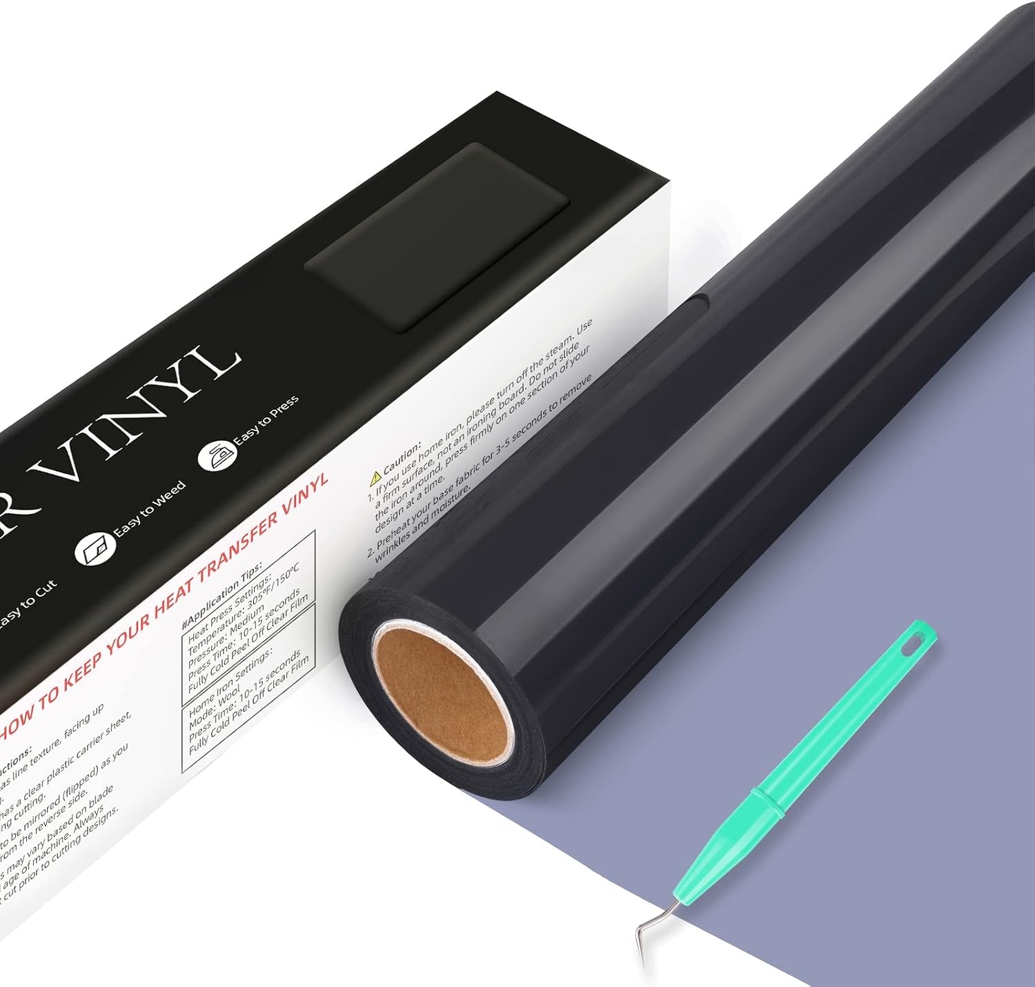 Heat Transfer Vinyl Black HTV Vinyl Roll - 12" x 18ft