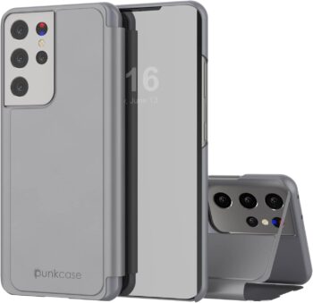 S21 Ultra Protective Flip Cover W/Scratch Resistant Mirror, Reflector Case