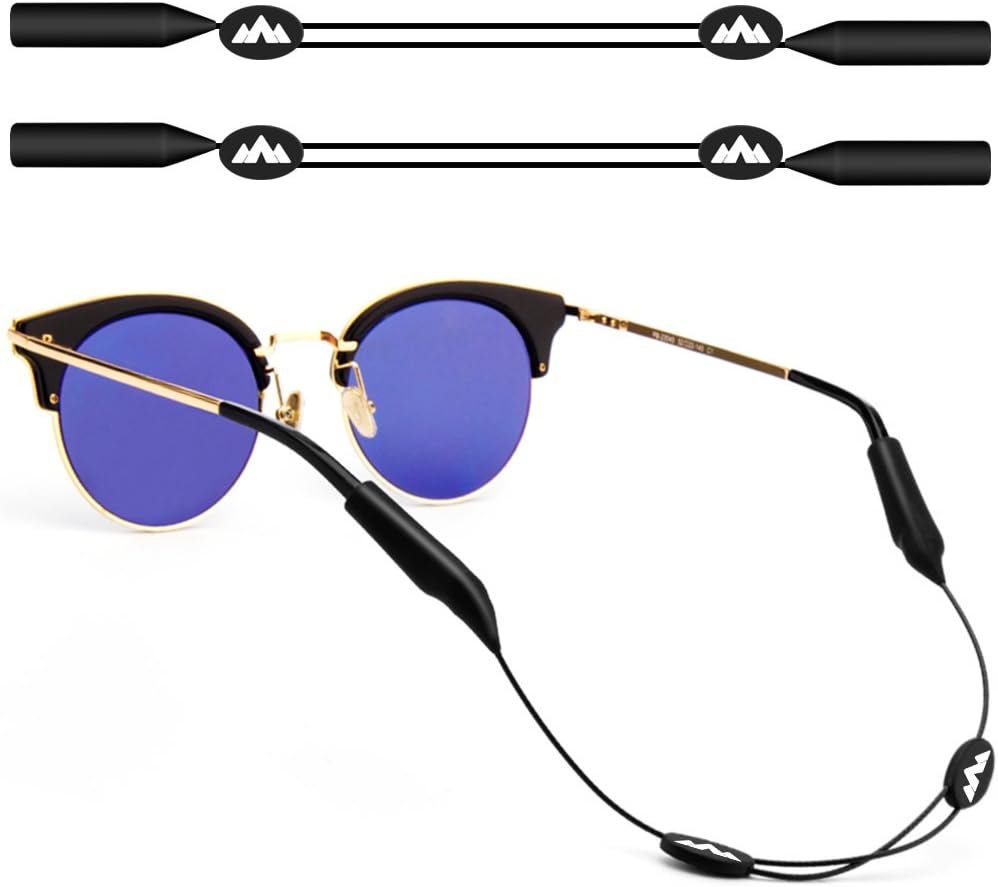 Adjustable Eyewear Retainer2 Pack, 16 inches No Tail Sunglass Straps (Black)