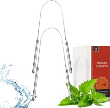 2 Pack Tongue Scrapers, Cure Bad Breath Stainless Steel Tongue Cleaner Metal
