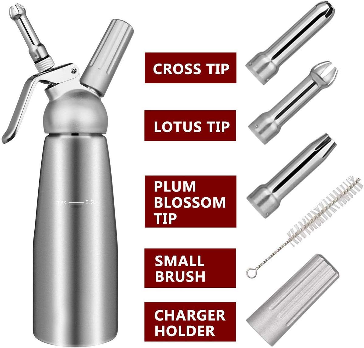 Whipped Cream Dispenser, Professional Aluminum Cream Whipper Maker 500mL - Image 2