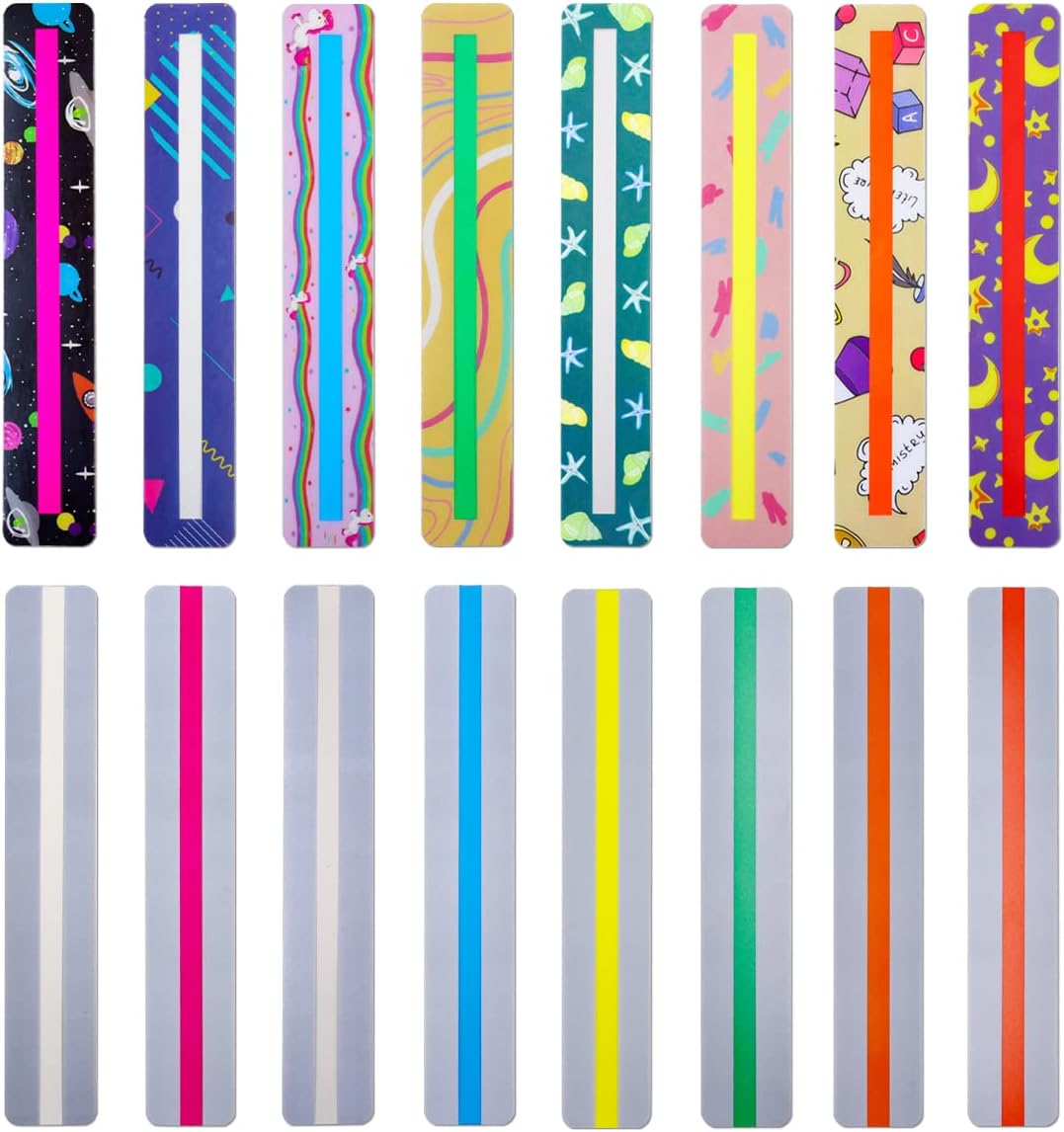 16 Piece Guided Reading Highlight Strips, Colored Overlays Bookmarks
