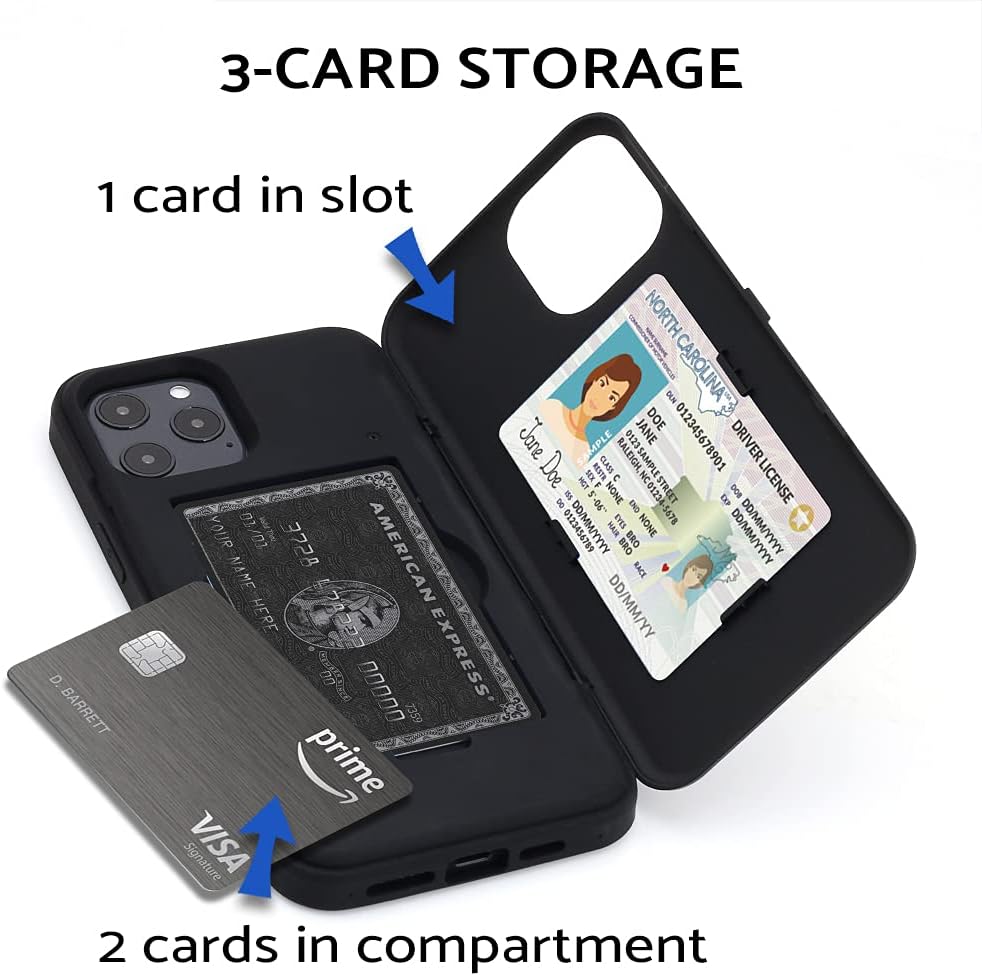 iPhone 12 Pro Max, Slim Protective Shockproof Wallet Flip Slot Case - Black - Image 3