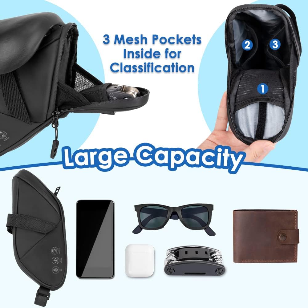 Reflective Bike Saddle Bag, Waterproof Under Seat Bicycle Pack Tool Accessories - Image 4