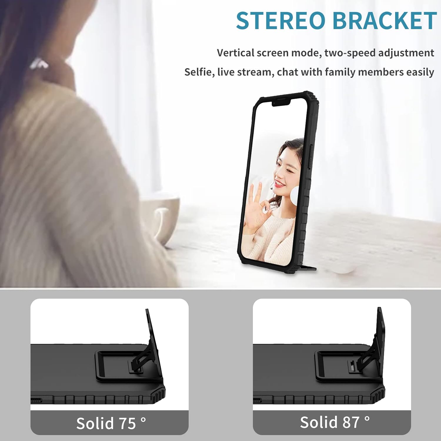 For iPhone XR 6.1"Stand Case with Screen Protector and Slide Camera - Black - Image 9
