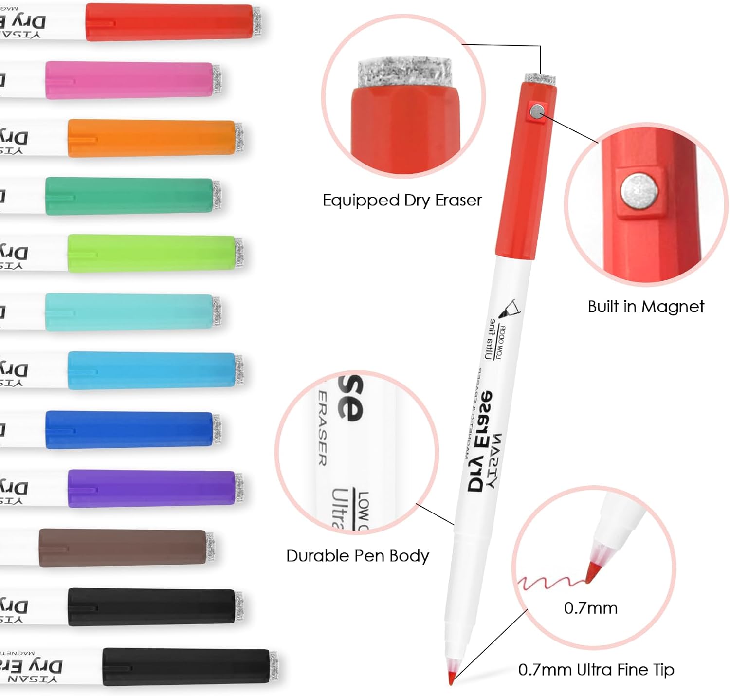Magnetic Dry Erase Markers, 0.7mm Extra Fine, 12 Colours Low Odour - Image 2