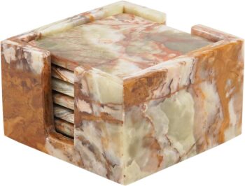 Marble Coasters for Drinks Green Square 3.5 Inches Handmade Outdoor Coasters