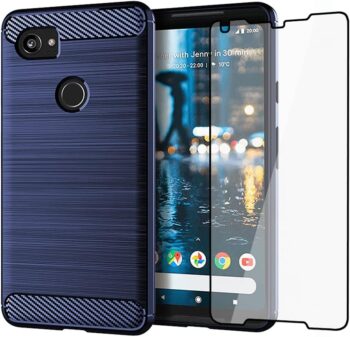 Google Pixel 2XL Slim Thin Case with Tempered Glass Screen Protector Cover