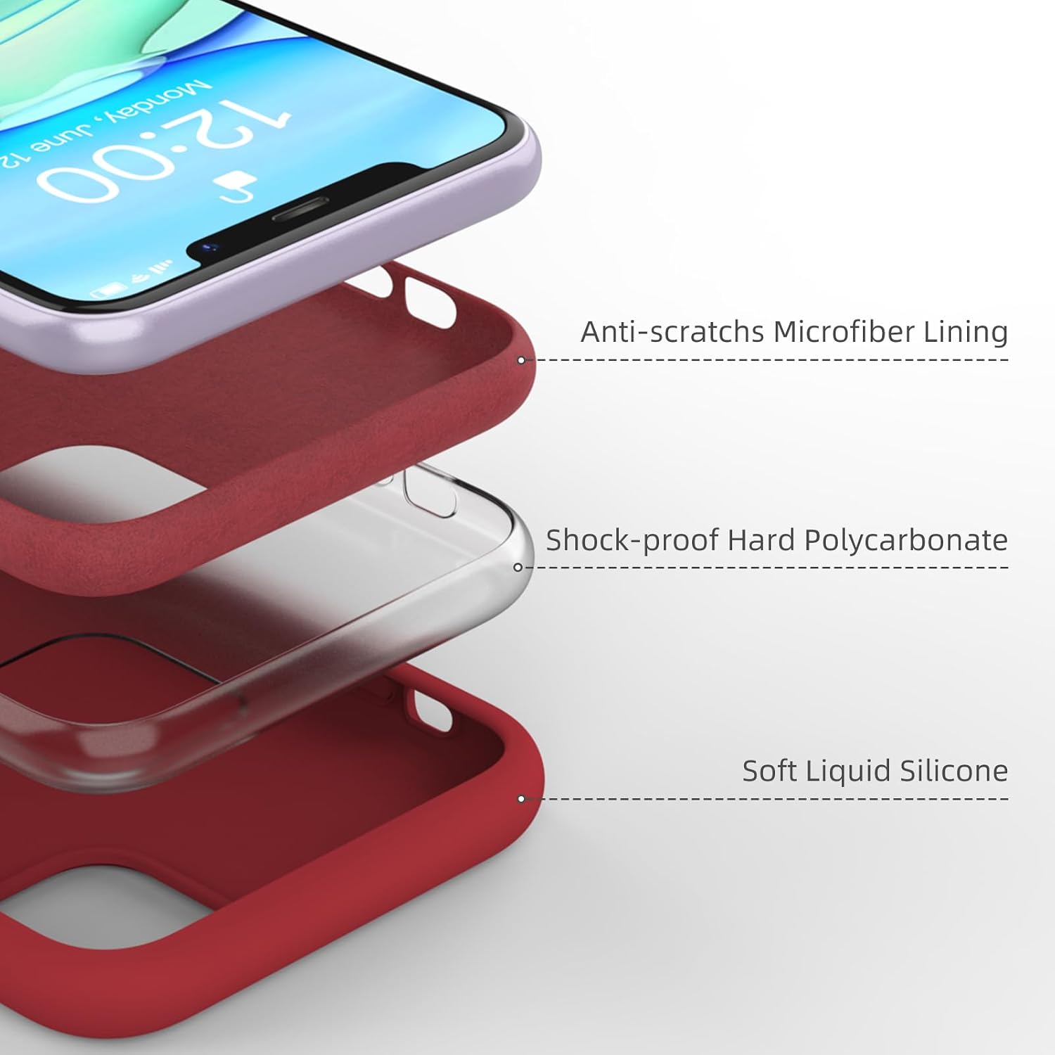 For iPhone 11 Case, Full Covered Thickened Liquid Silicone Gel Rubber - Red - Image 4