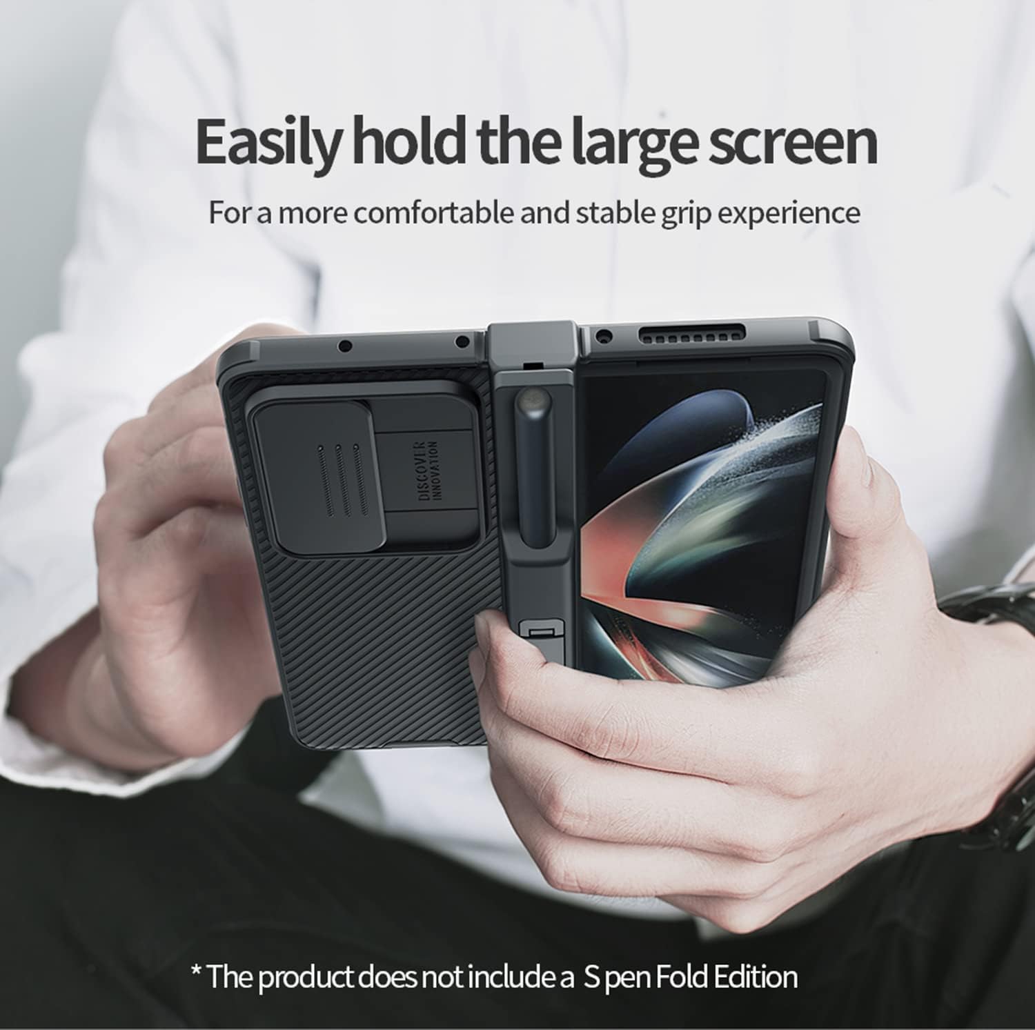 For Samsung Galaxy Z Fold 4 Camera Cover & Screen Protectors Kickstand - Black - Image 6