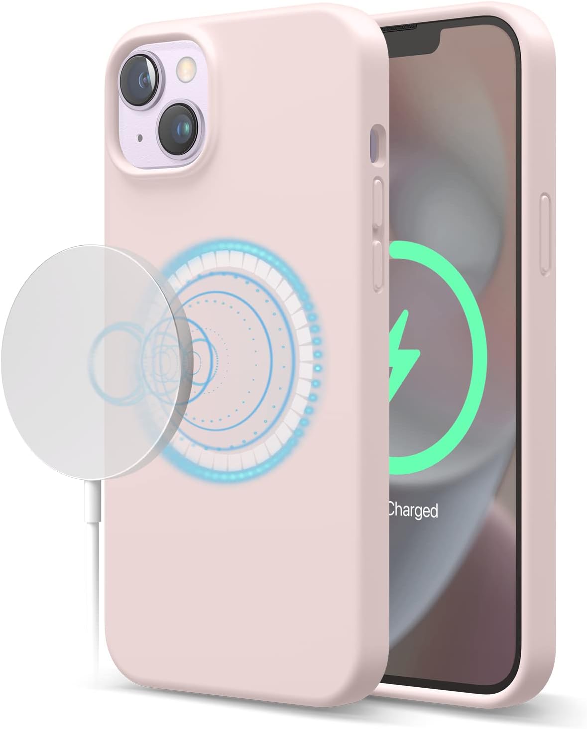 Magnetic Silicone Case Compatible with iPhone 14 Plus (6.7") - Lovely Pink
