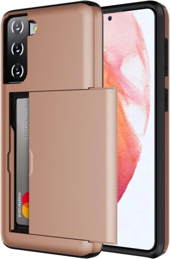 Galaxy S21 FE 5G Card Holder Protective Shockproof Hard Back Case - Rose Gold
