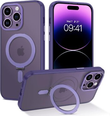 Magnetic Slim Case for iPhone 14 Pro Max, Kickstand, Transparent Cover - Purple