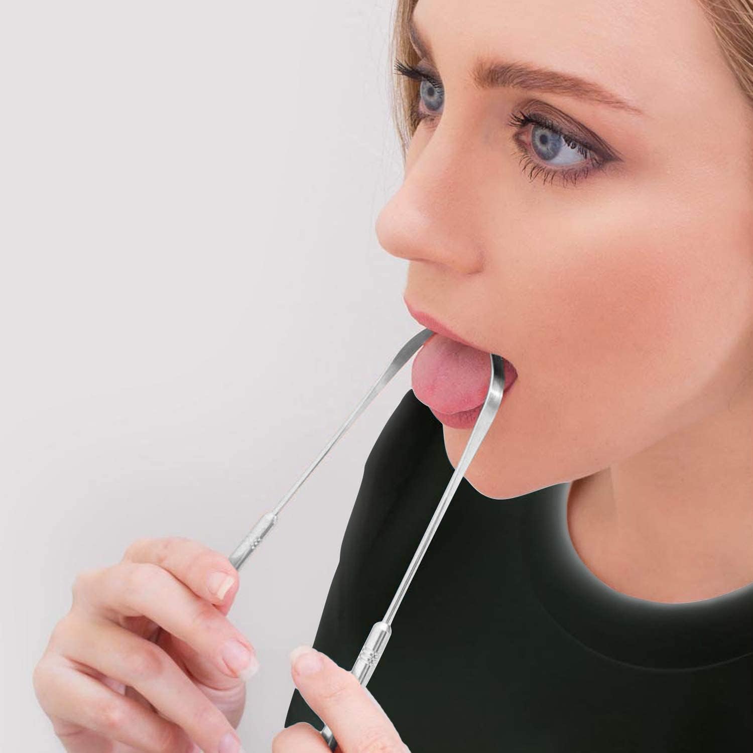 2 Pack Tongue Scrapers, Cure Bad Breath Stainless Steel Tongue Cleaner Metal - Image 8
