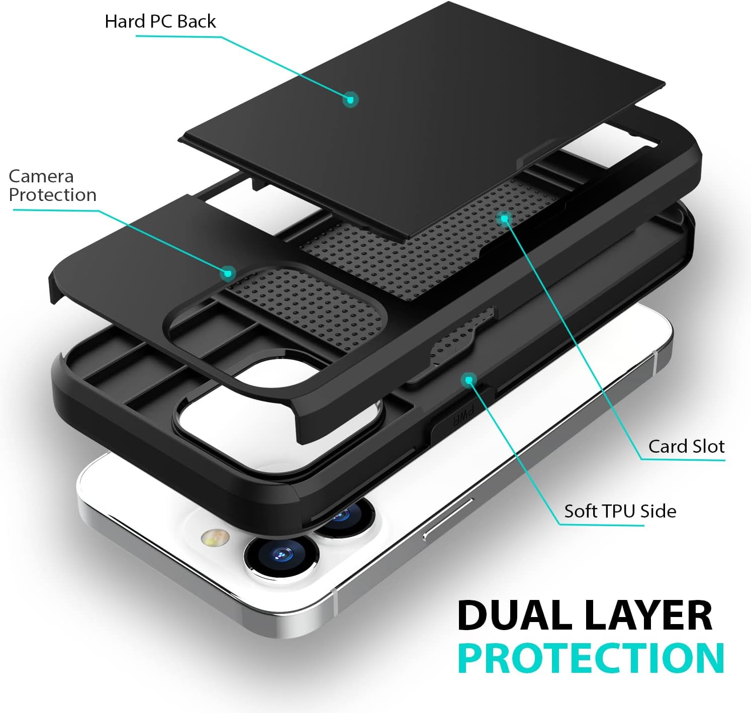 For iPhone 14 Pro Max Slide Armor Card Holder Protective Shockproof Hard Back - Image 2
