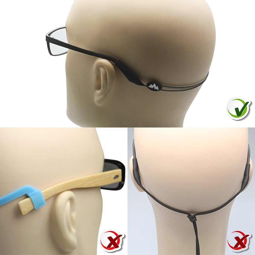 Adjustable Eyewear Retainer2 Pack, 16 inches No Tail Sunglass Straps (Black) - Image 5
