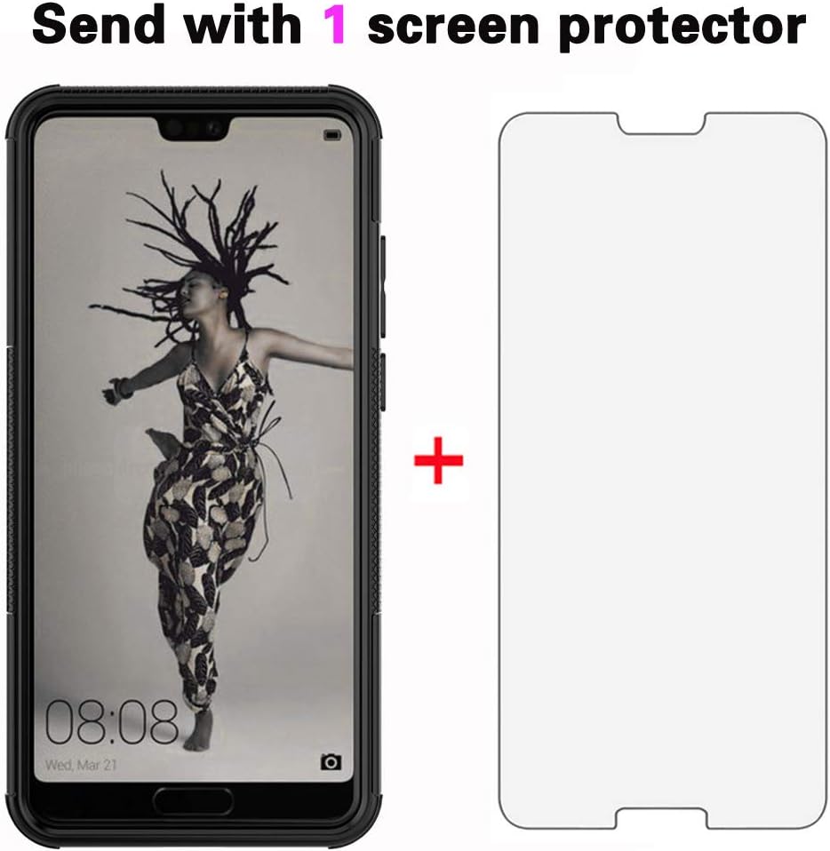 For Huawei P20 Hybrid Heavy Duty Protective Case w Tempered Glass Screen - Image 3