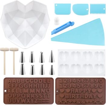 20Pcs Silicone Chocolate Molds Kit Including 4Pcs Diamond Heart/Number/Letter