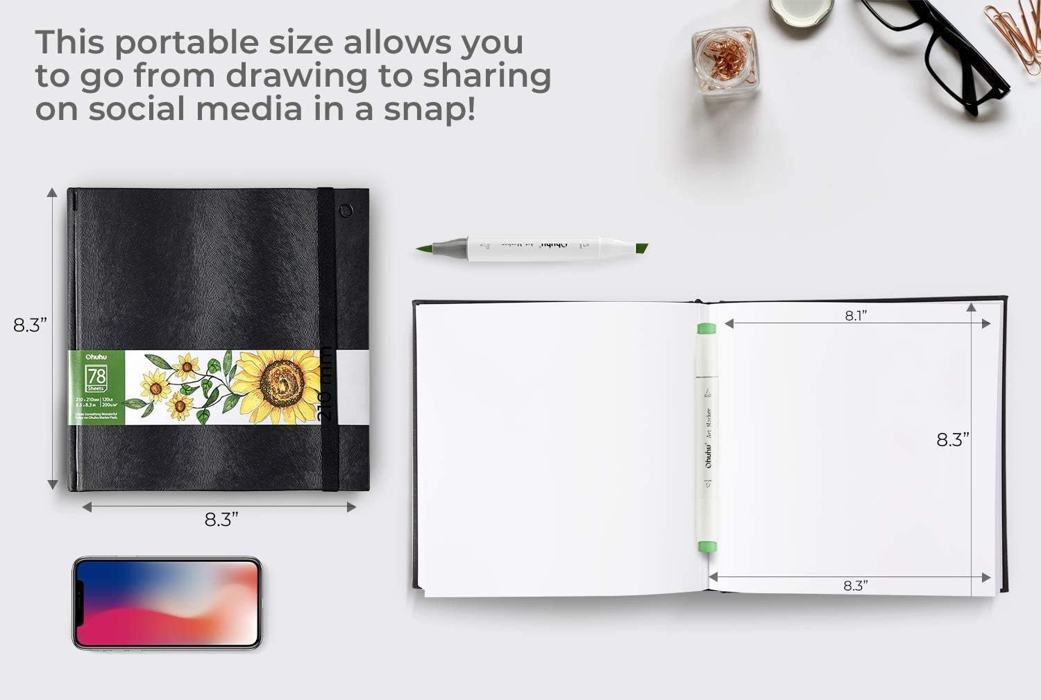Marker Pads Art Sketchbook, 210mm x 210mm, Portable Square Size, 120 LB/200 GSM - Image 5