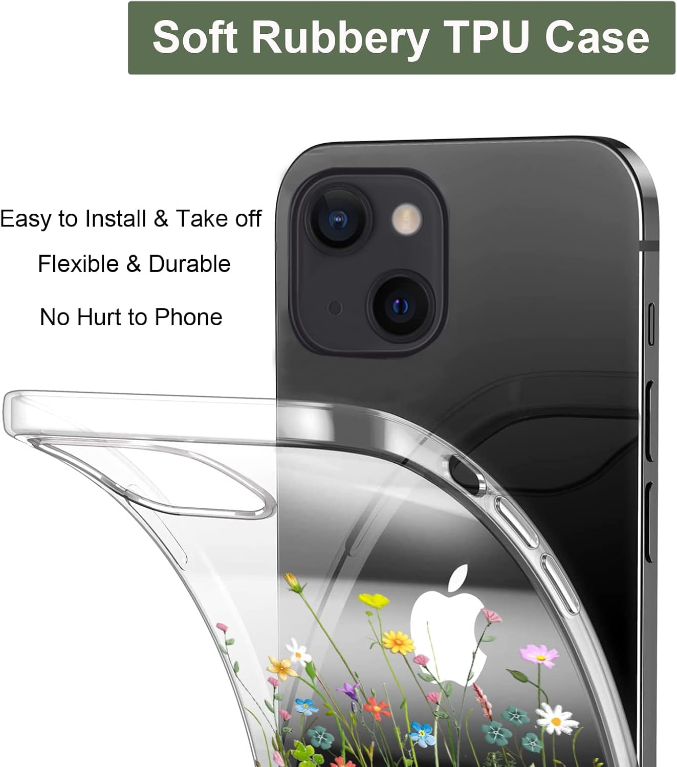 iPhone 14/13 Embossed Floral Pattern Soft TPU Slim Protective 6.1 Inch Case - Image 5