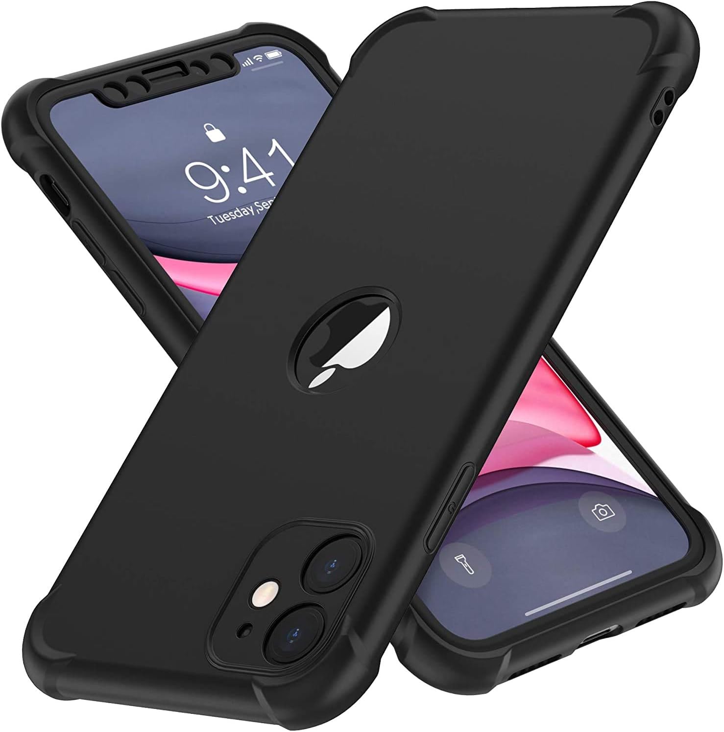 For iPhone 11 Case with 2 x Tempered Glass Screen Protector Shockproof Case