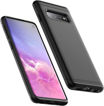 Heavy Shockproof Case for Samsung Galaxy S10, Dual Layer Rugged Cover (Black)