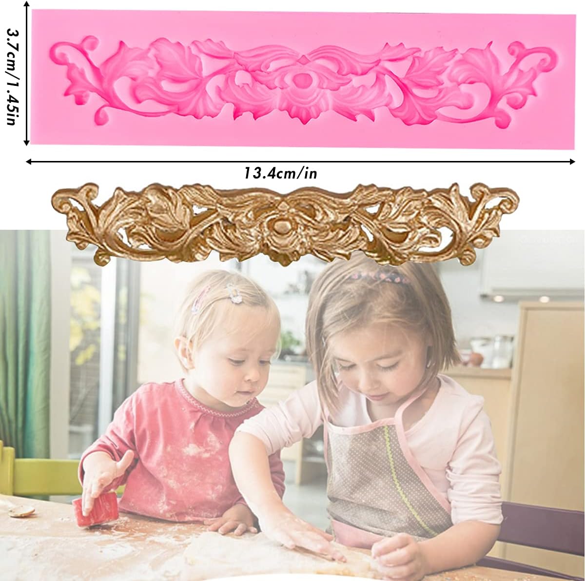 5 Pcs Baroque Style Curlicues Scroll Lace Fondant Silicone, Relief Flower Lace - Image 4