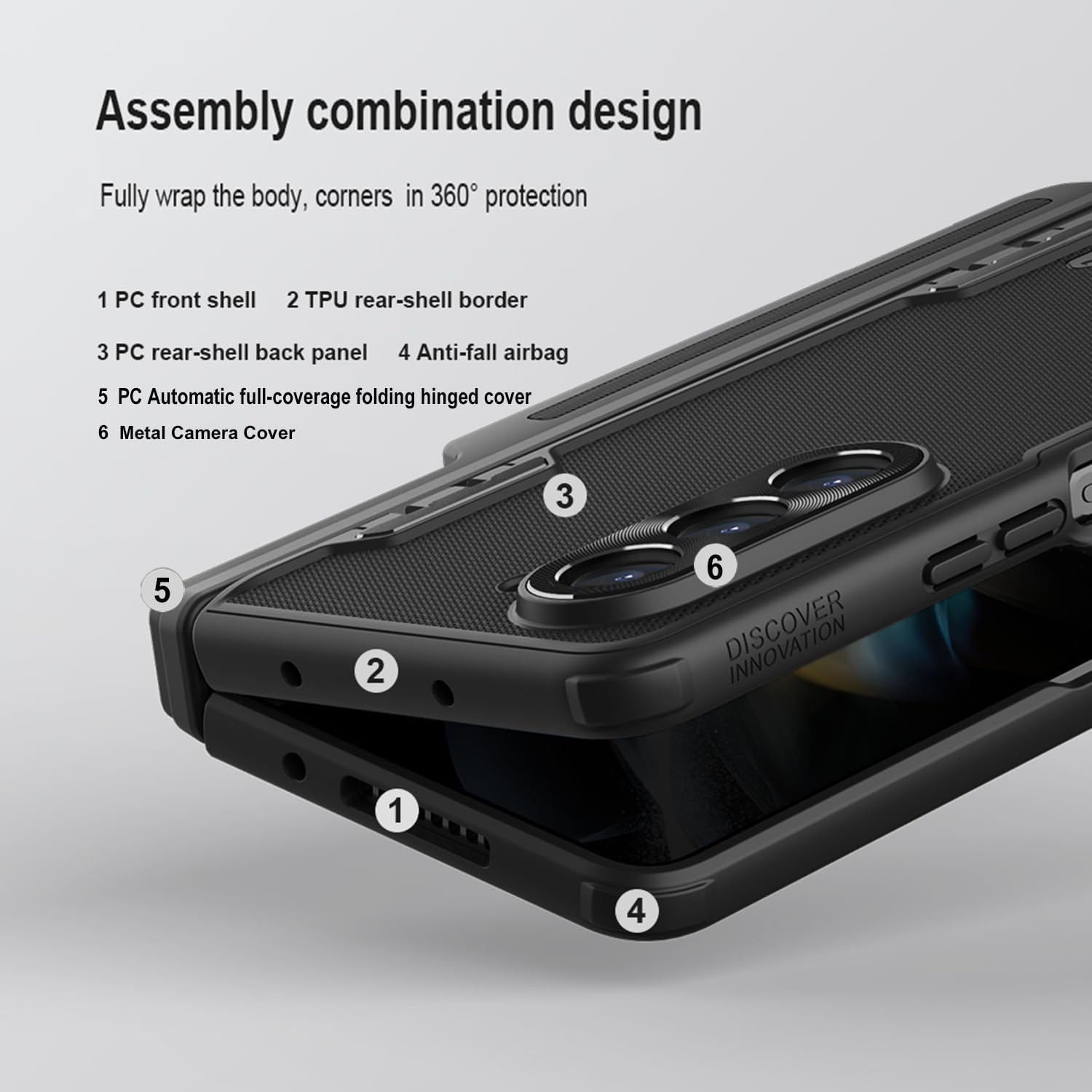 Samsung Galaxy Z Fold 5 Case with New S Pen Holder and Kickstand (Black) - Image 2