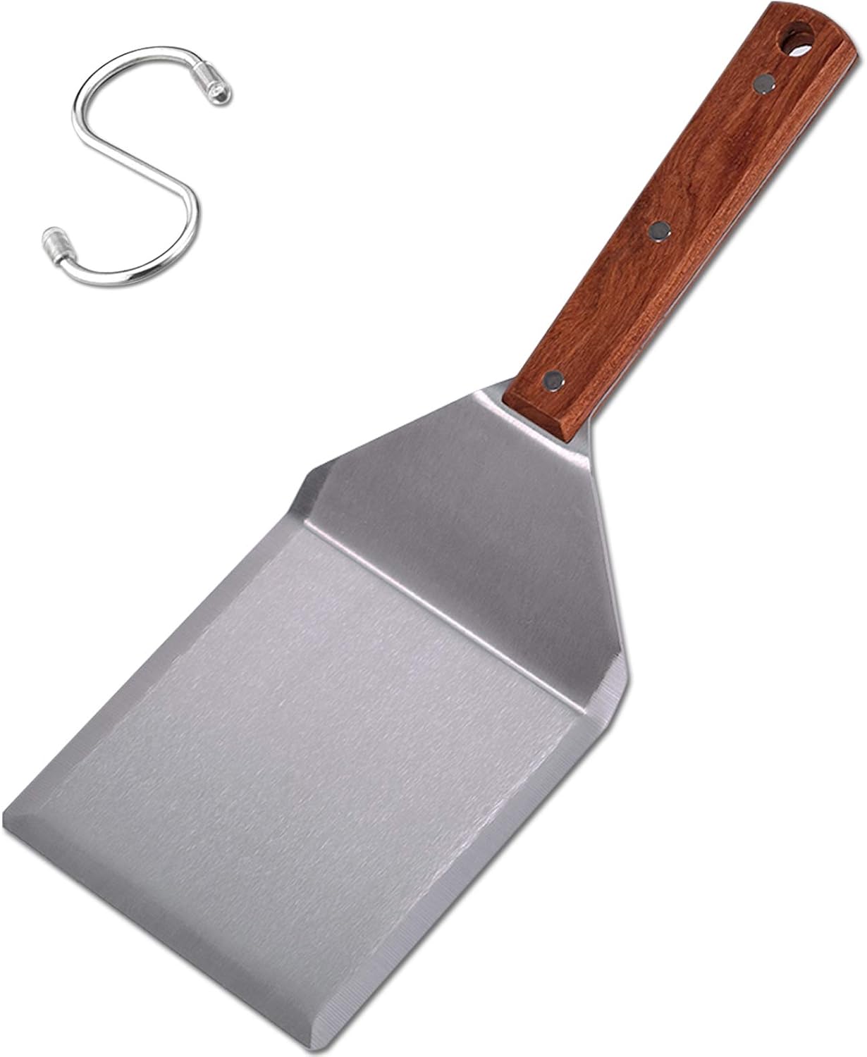 Stainless Steel Griddle Hamburger Spatula with Strong Wooden Handle, 13.5 x 5"