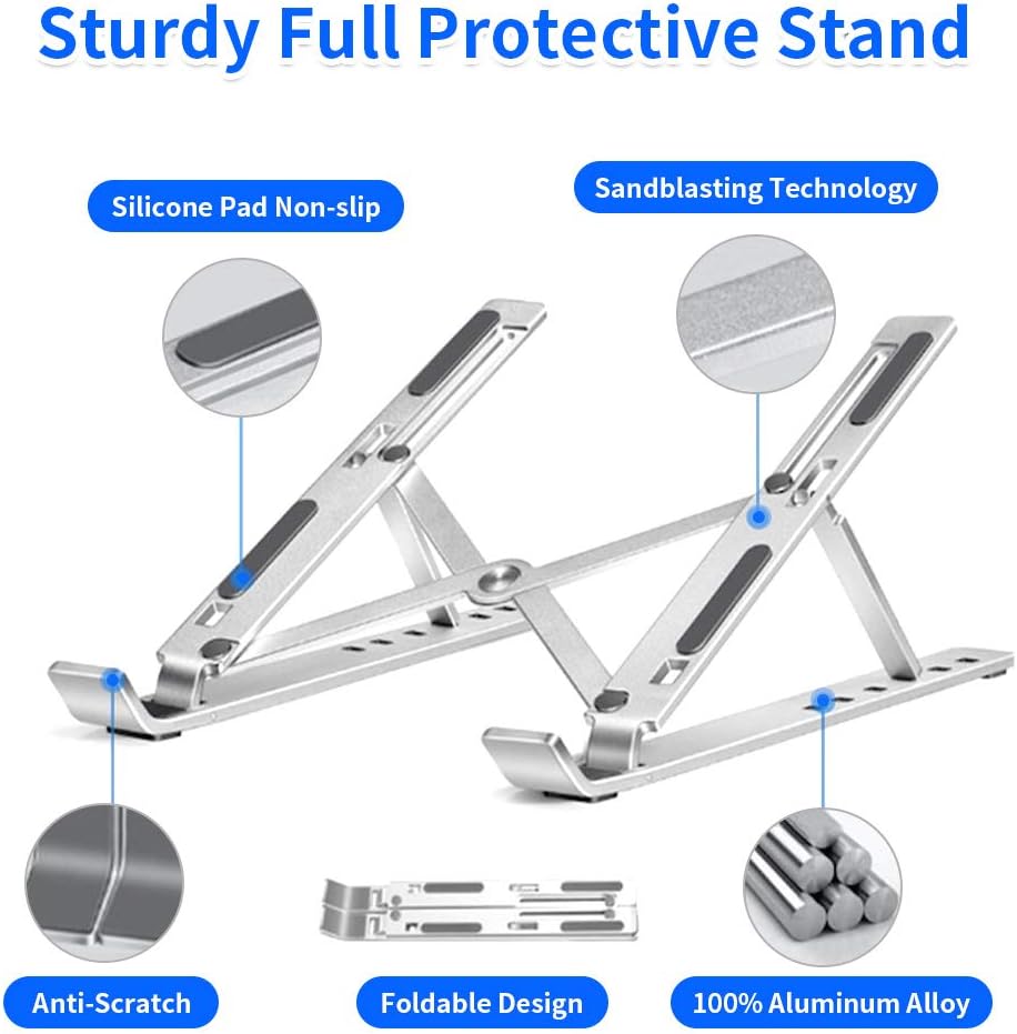 Adjustable Tablet Computer Stand, Aluminum Alloy Folding (Space Silver) 10-15.6" - Image 6