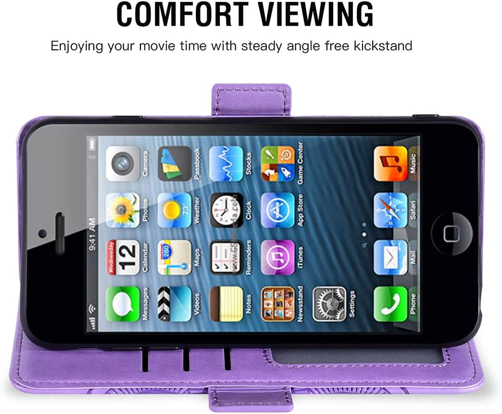 For iPhone 5S 2016 Tempered Glass Screen and Protector Flip Holder Wallet Case - Image 4