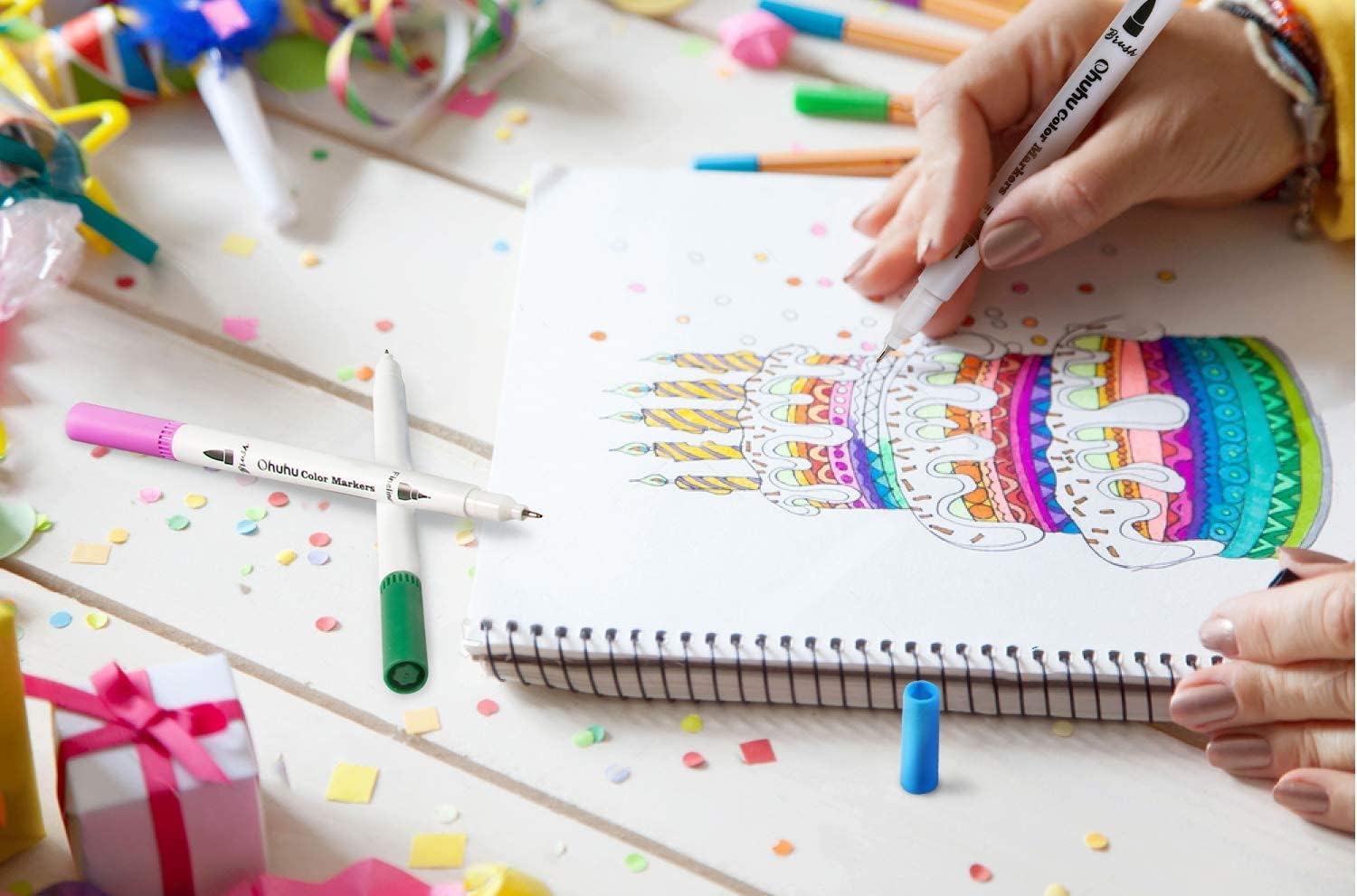 Art Markers Dual Tips Colouring Brush Pen & Fineliner Colour Pens, 36 Colours - Image 4