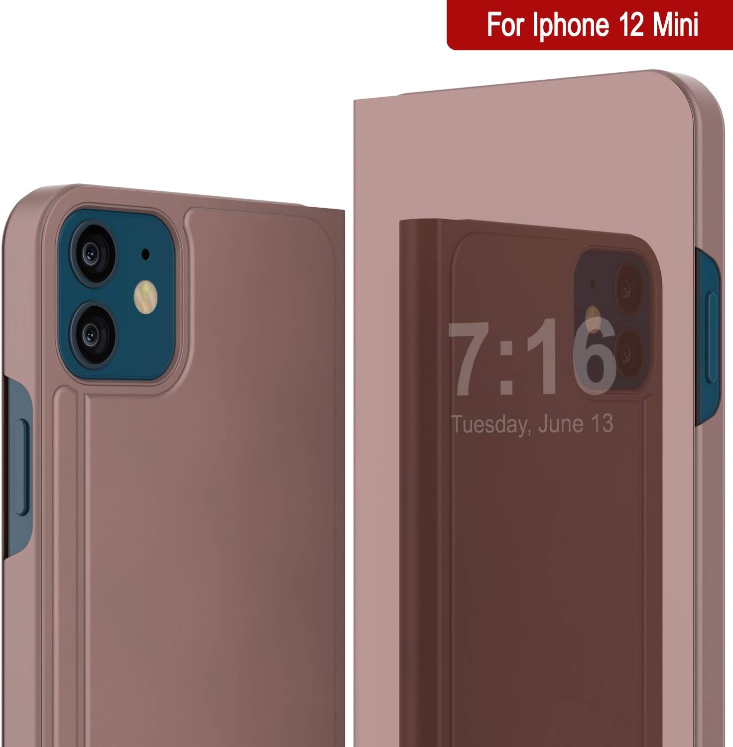 For iPhone 12 Mini Reflector Protective Flip Case W/Scratch Resistant Mirror - Image 3