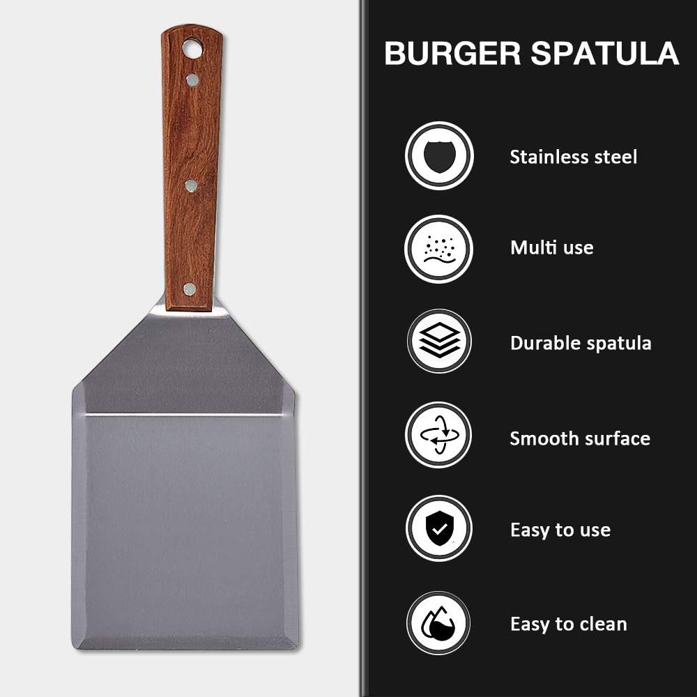 Stainless Steel Griddle Hamburger Spatula with Strong Wooden Handle, 13.5 x 5" - Image 5