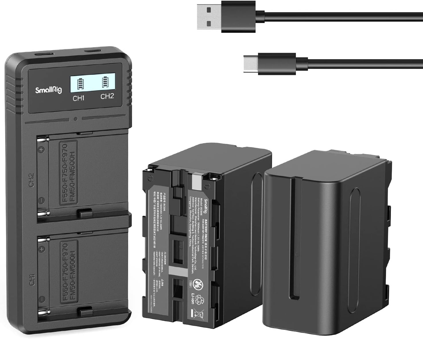 Replacement Batteries (2 Pack) & Fast USB Dual Charger for Sony NP-F970