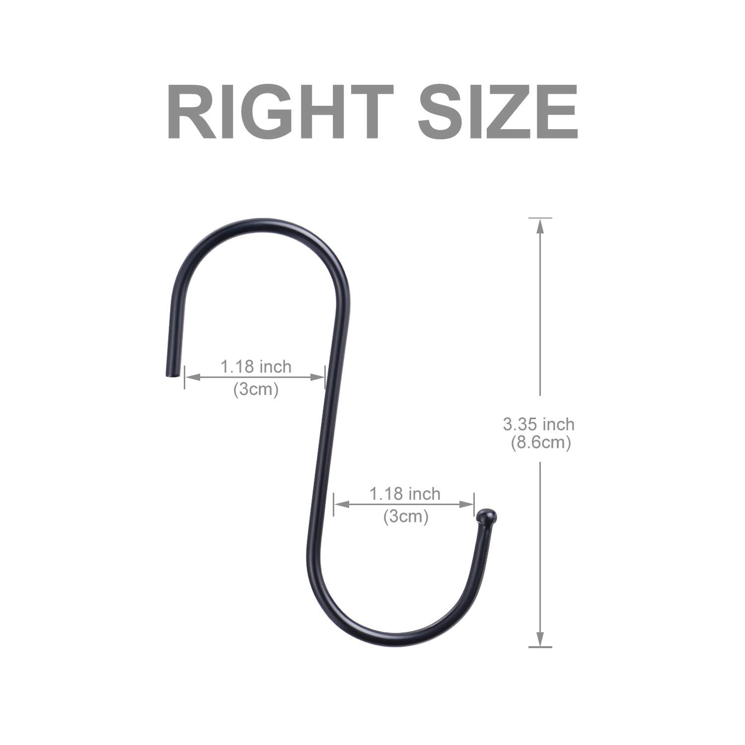 S Hooks, S Shaped Hooks for Hanging , Large S Hangers for Kitchen-30 Pack-Black - Image 2