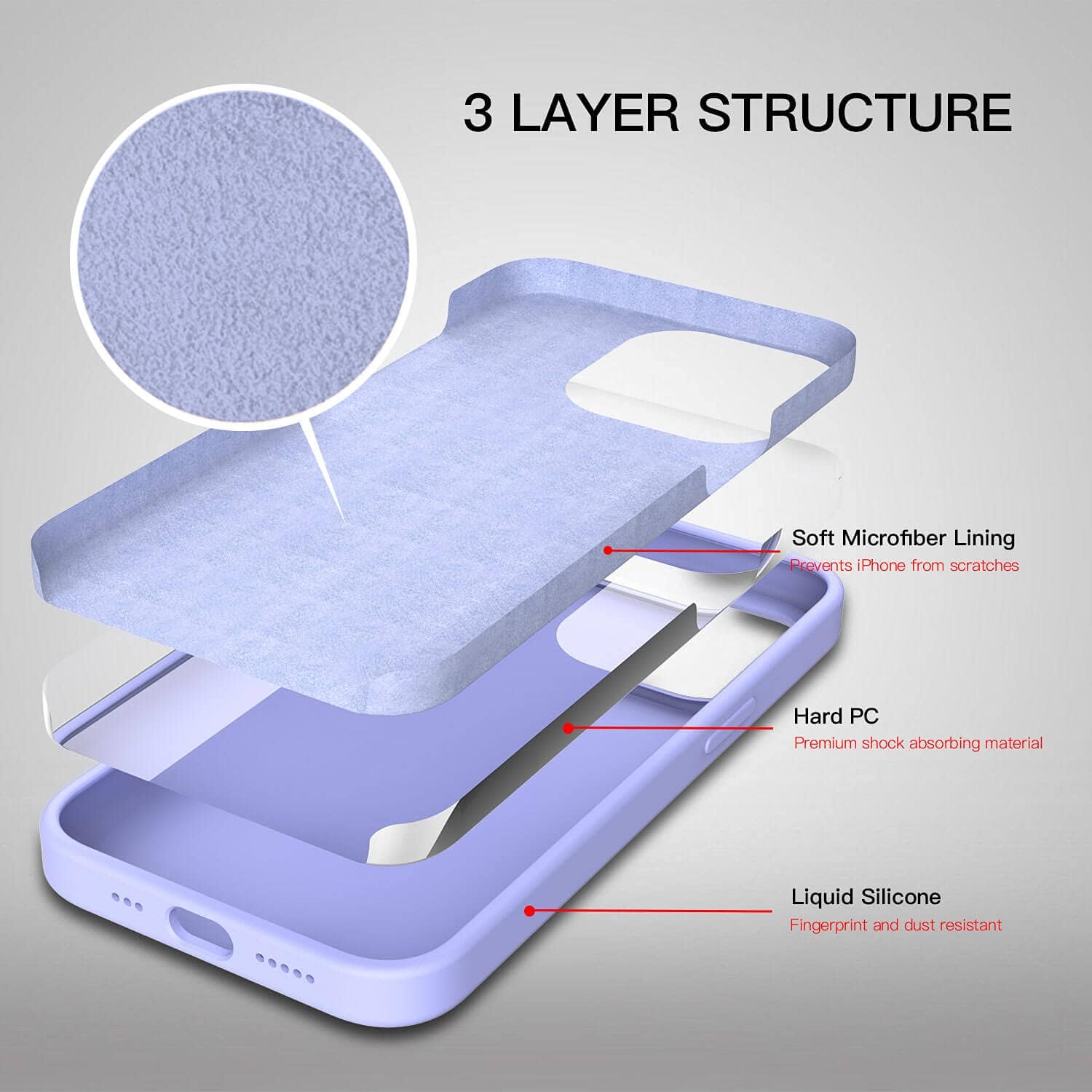 For iPhone 13 Case, Liquid Silicone Anti-Scratch Gel Rubber Shockproof - Purple - Image 4
