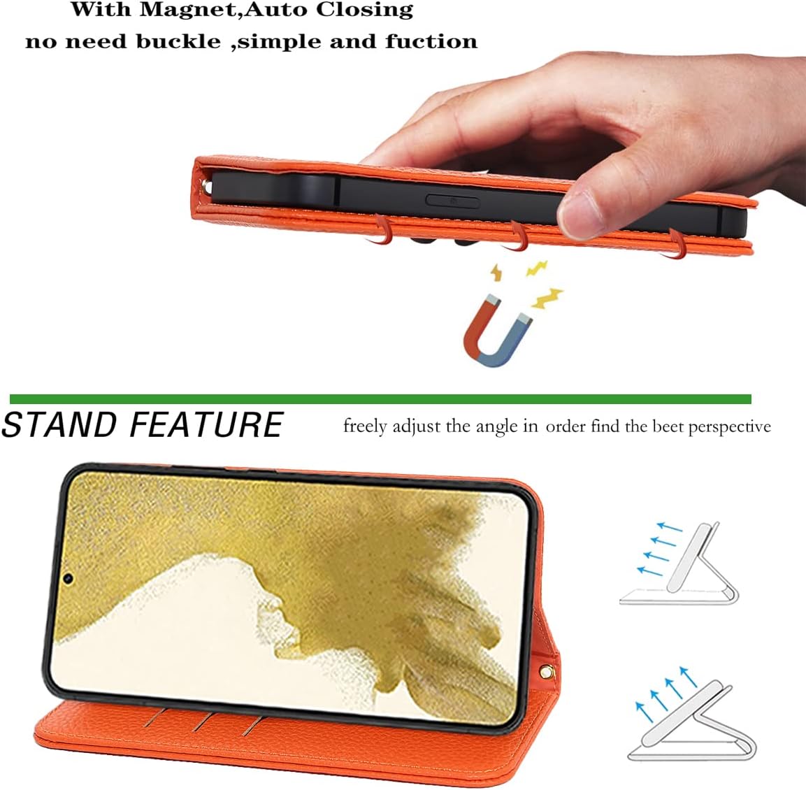 Galaxy S22, Leather RFID Blocking Wallet Magnetic Closure w Kickstand Case - Image 3
