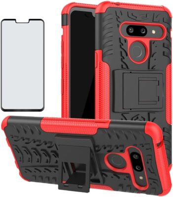 LG G8 ThinQ Rugged Heavy Duty Hybrid Protective Case w Glass Screen Protector