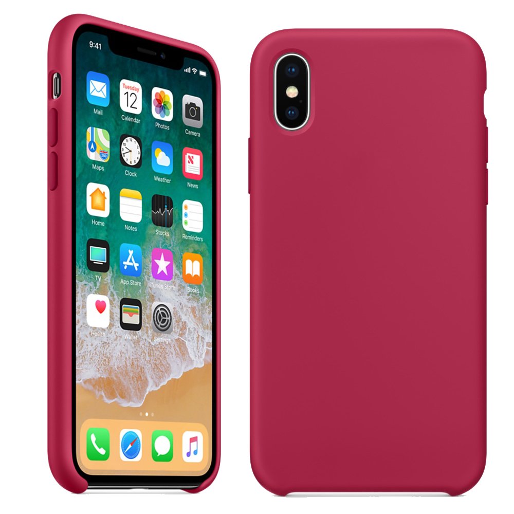 For iPhone X Silicone Soft Silicone Protective Shockproof 5.8 inch Case,Rose Red - Image 4