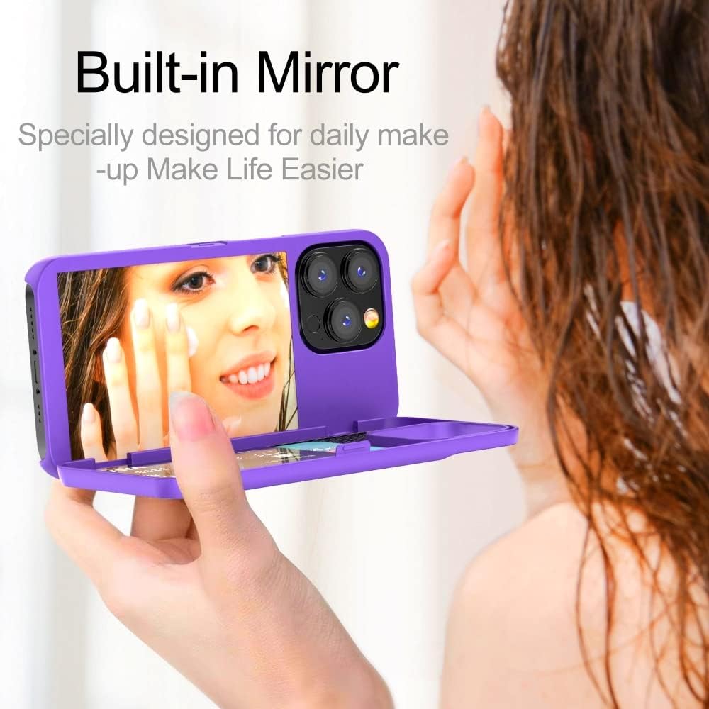 For iPhone 13 Pro Max Back Mirror Wallet Case with Stand (Purple) - Image 3