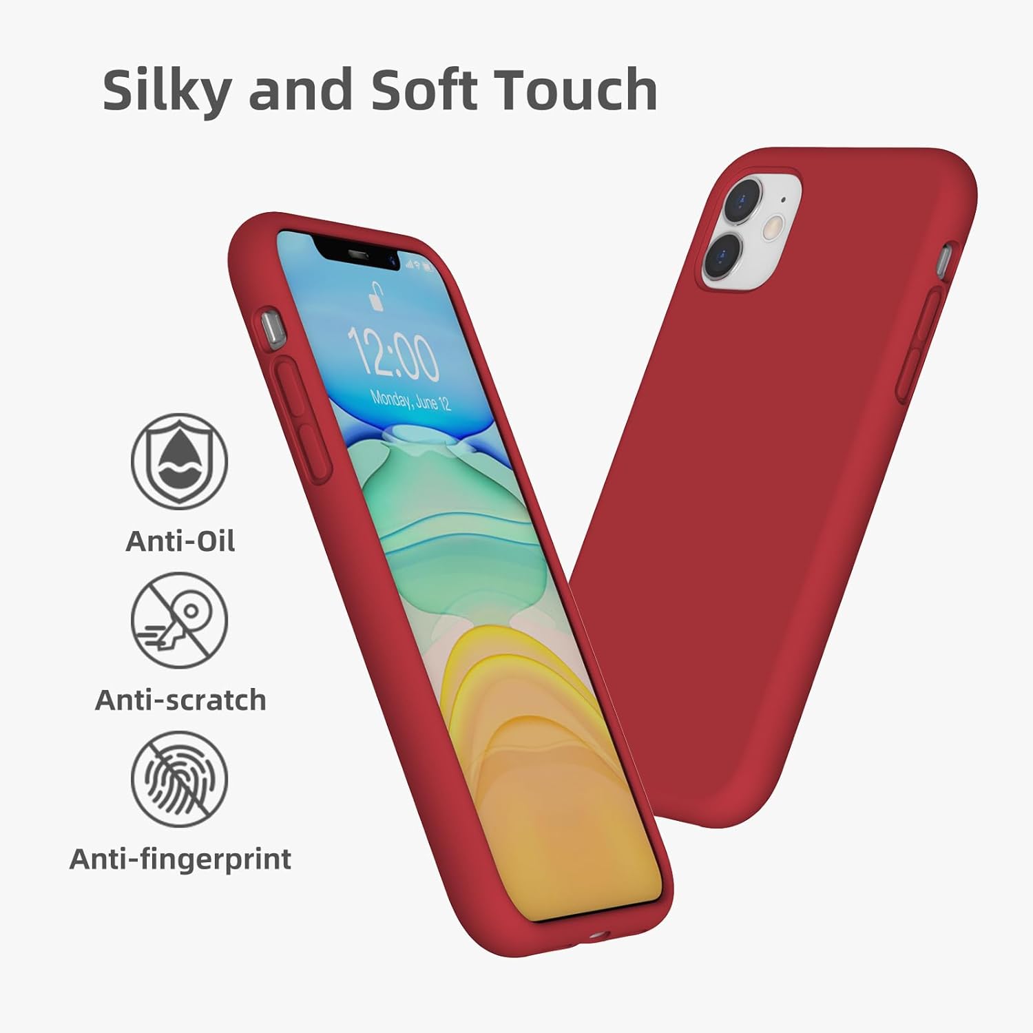 For iPhone 11 Case, Full Covered Thickened Liquid Silicone Gel Rubber - Red - Image 6