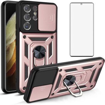 Case for Samsung Galaxy S21 Ultra 5G Hybrid Ring Case w Tempered Glass Screen